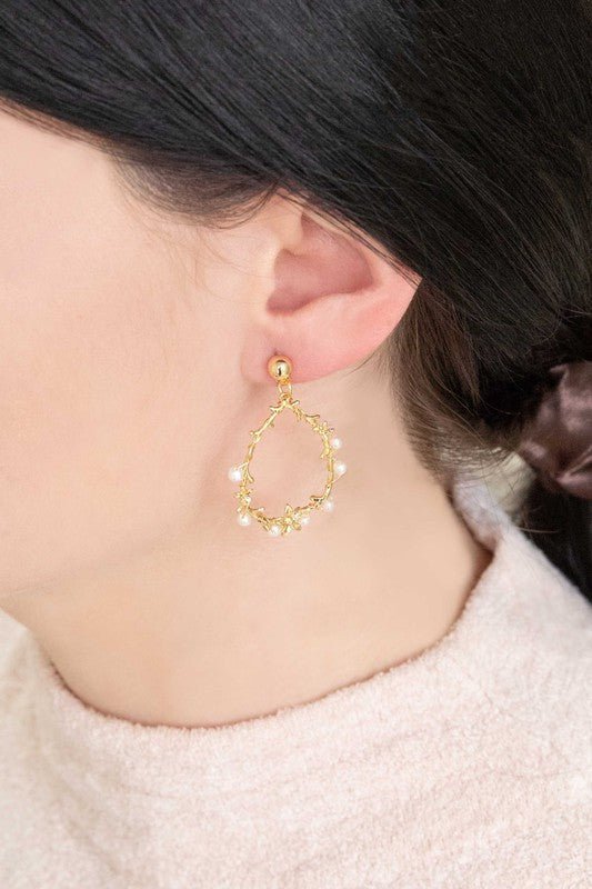 Lovoda - Floral and Pearl Vine Tear Earrings