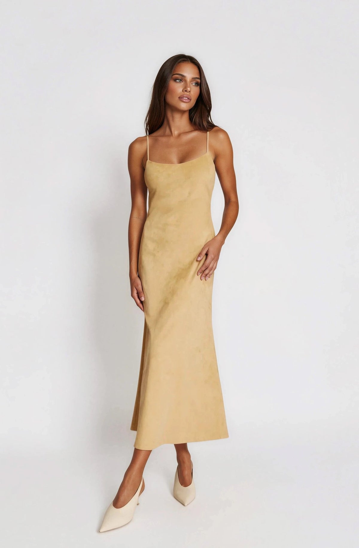 Nadira Faux Suede Dress – Soft Camel - XO, Tina