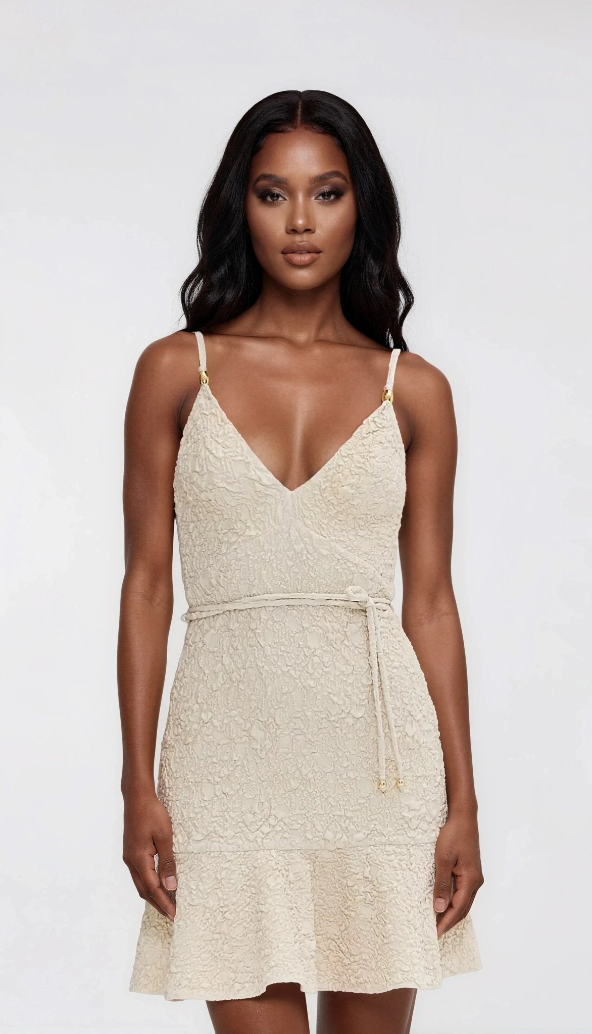 Papillon Jacquard Mini Dress – Beige