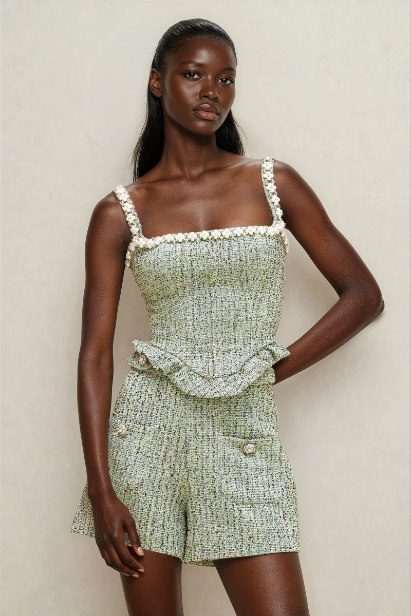 Crystal Tweed Top – Green