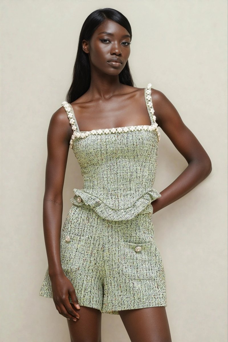 Crystal Tweed Top – Green