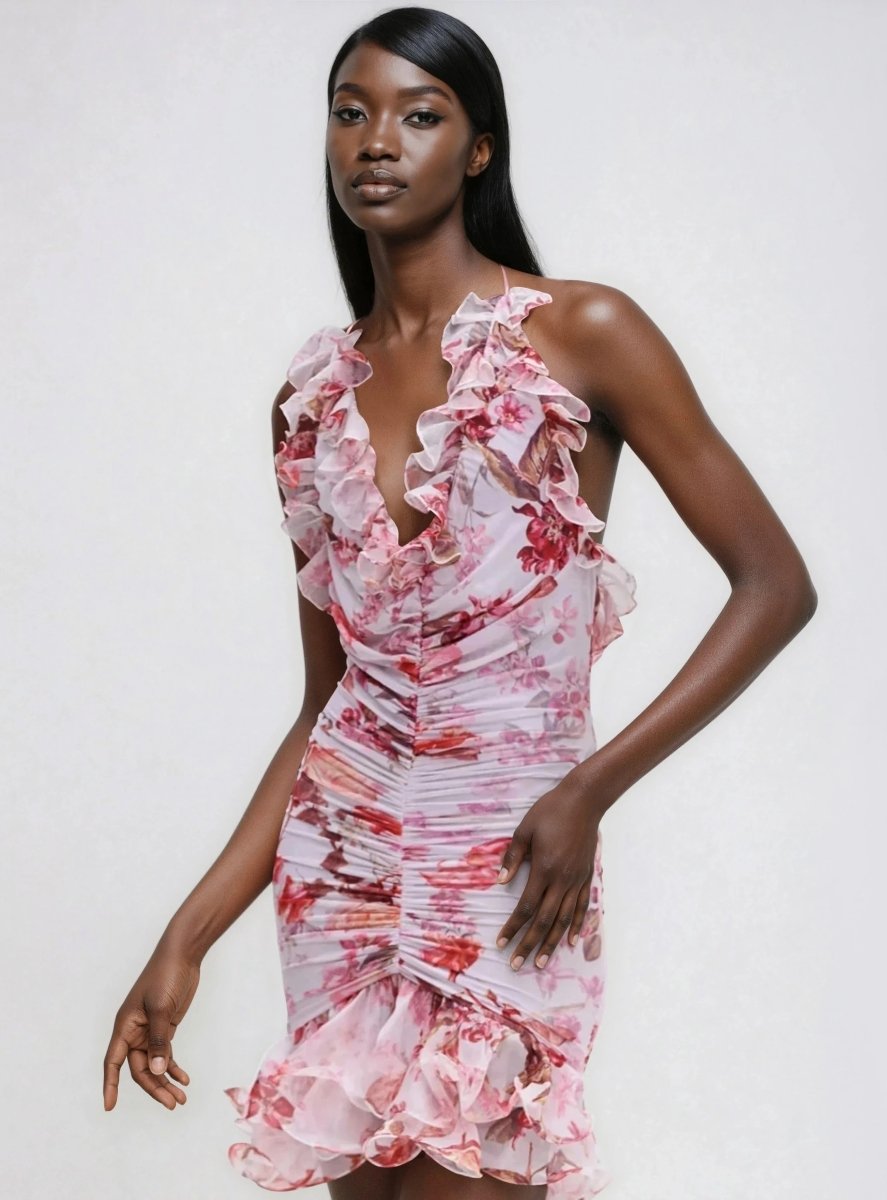 Floral Haze Stretch Tulle Sleeveless Mini Dress – Vapor