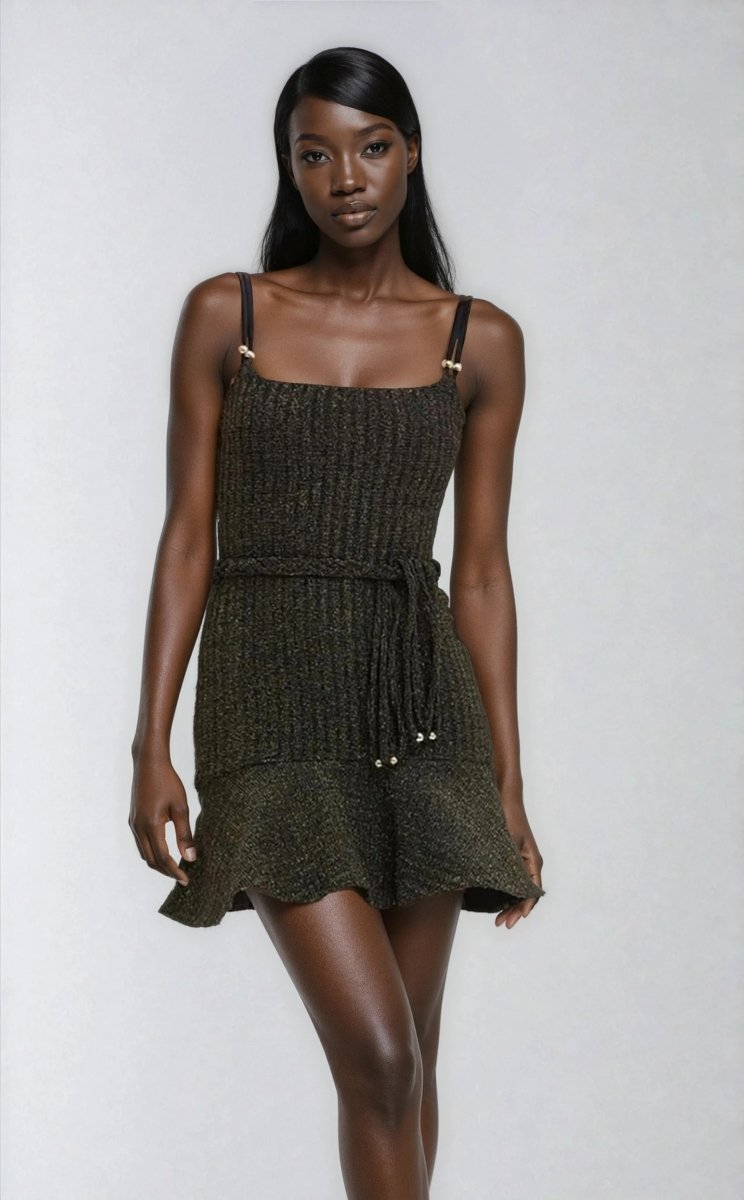 Metallic Knit Mini Dress – Black