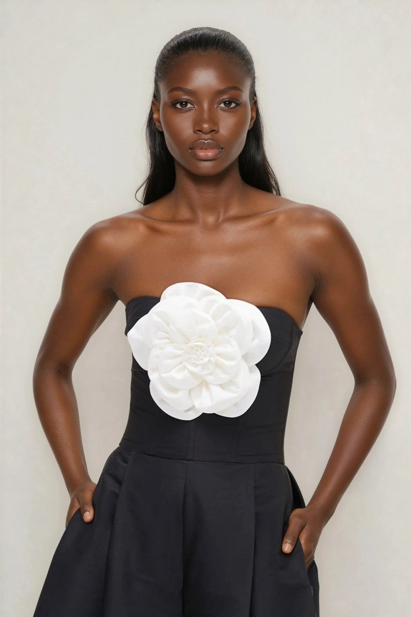 Taffeta Bloom Jumpsuit – Black