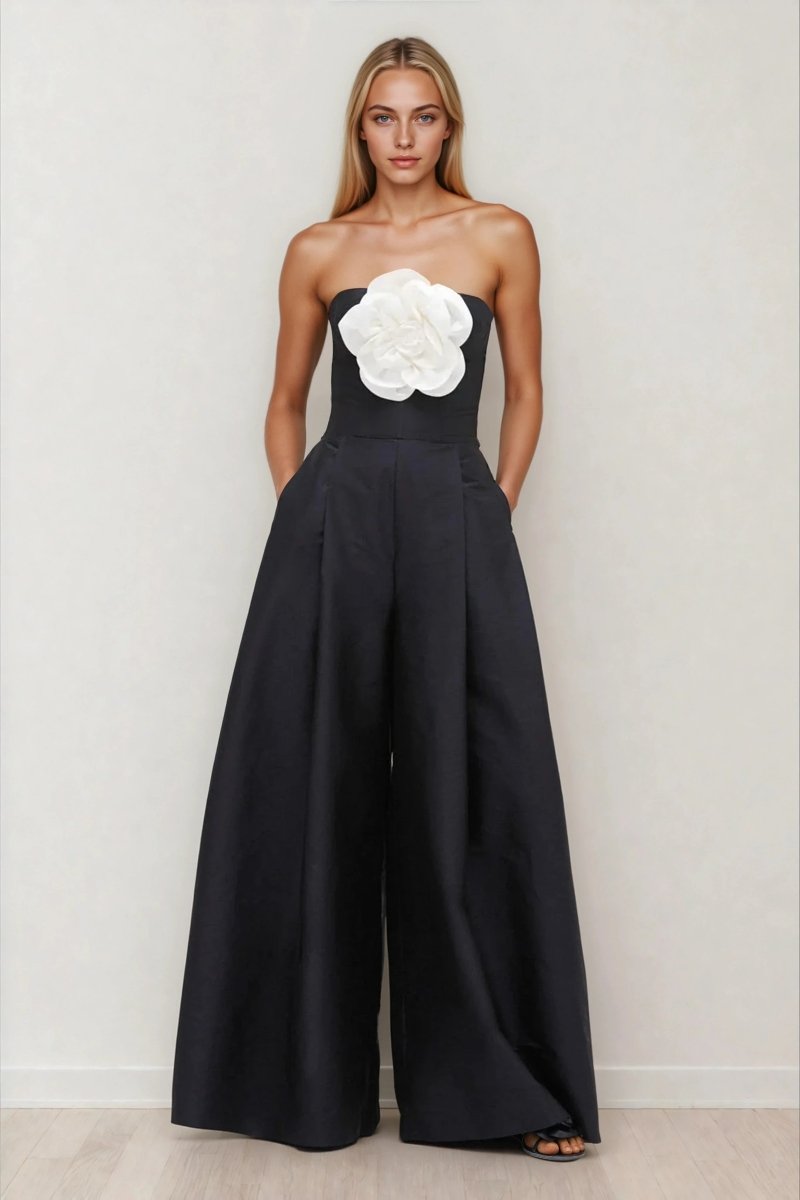 Taffeta Bloom Jumpsuit – Black