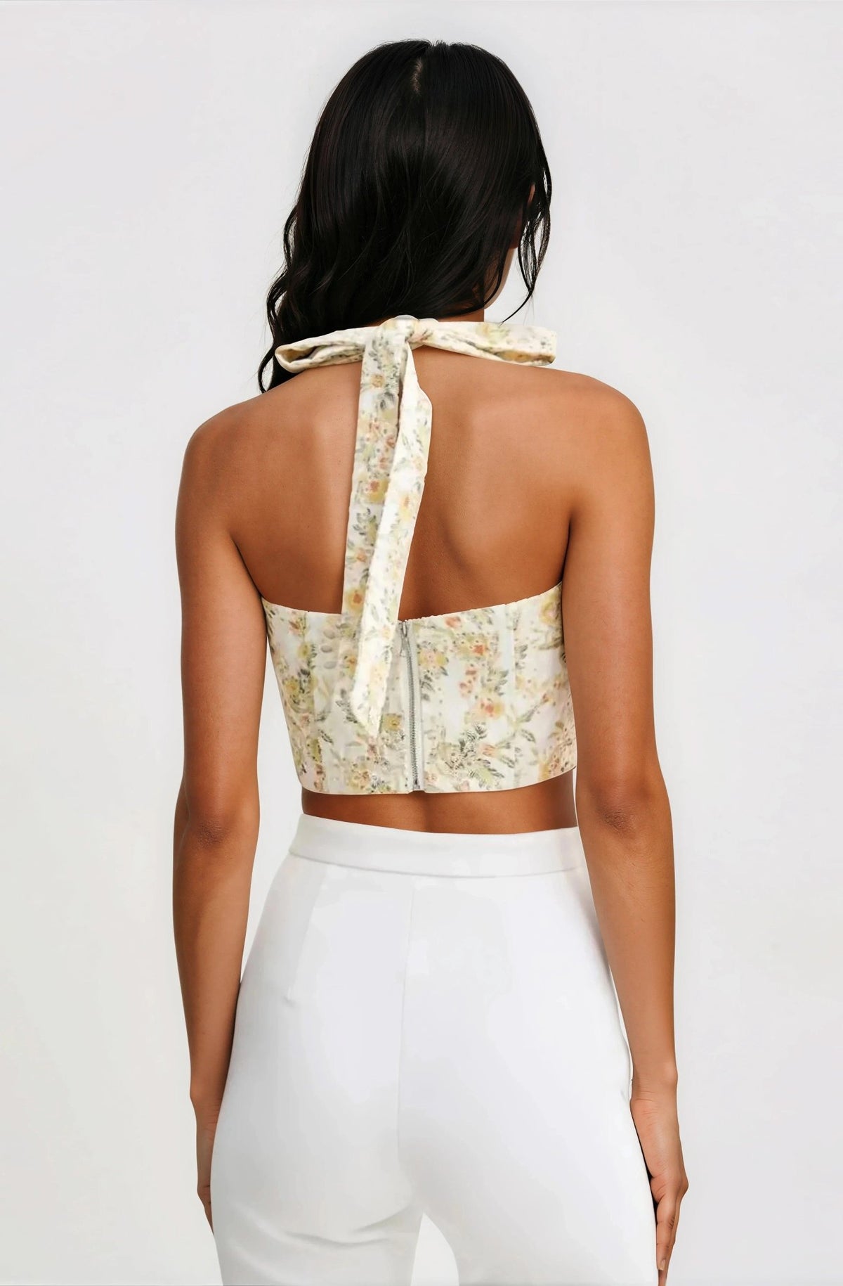 Pollie Halter Corset Top – Yellow Floral (Final Sale)