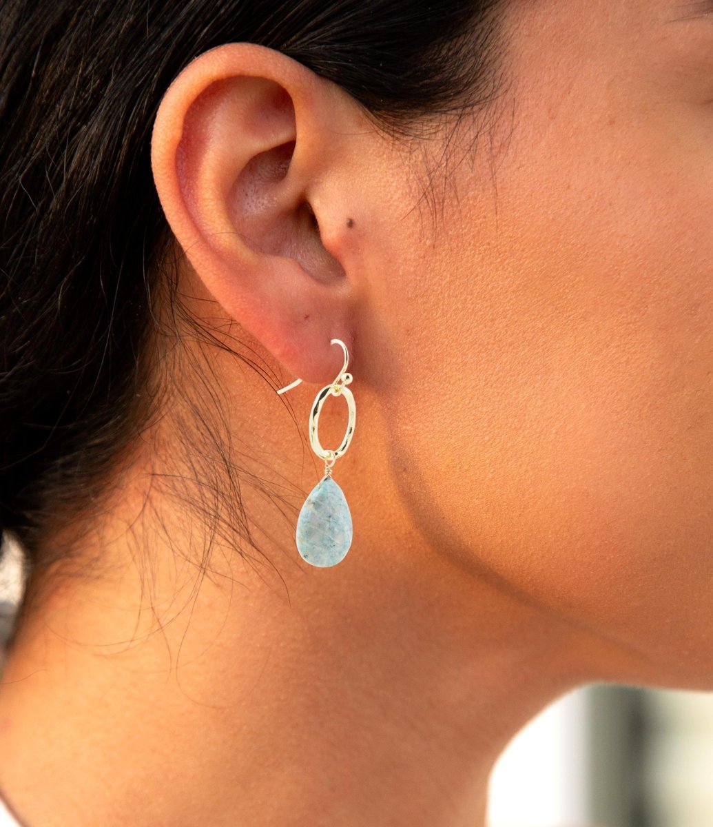 Blue Amazonite Golden Drop Earrings