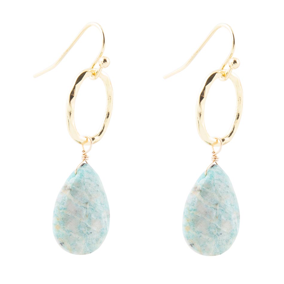 Blue Amazonite Golden Drop Earrings