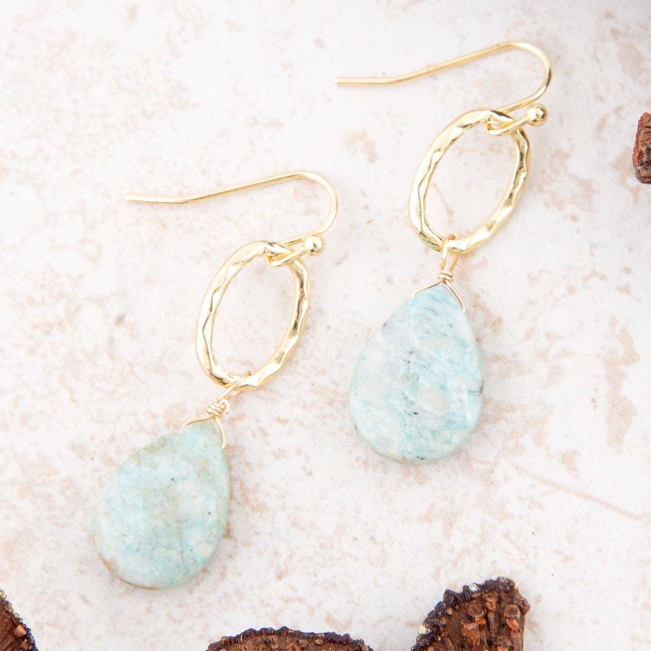 Blue Amazonite Golden Drop Earrings