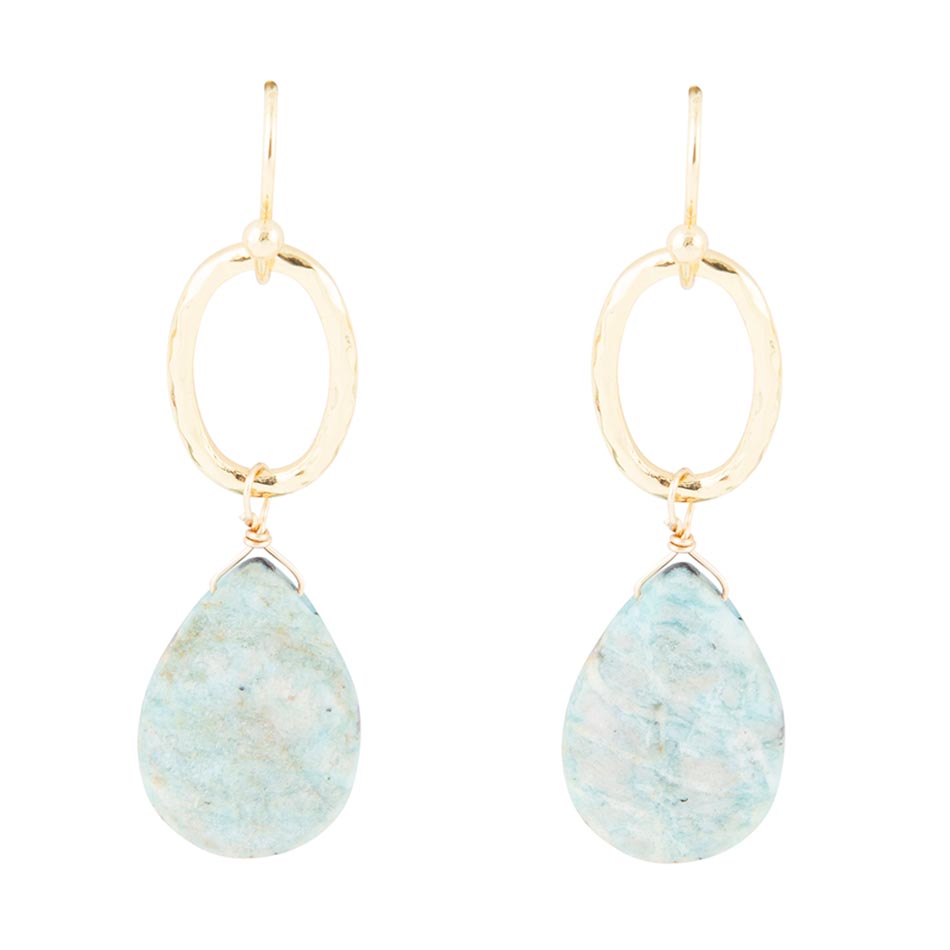 Blue Amazonite Golden Drop Earrings