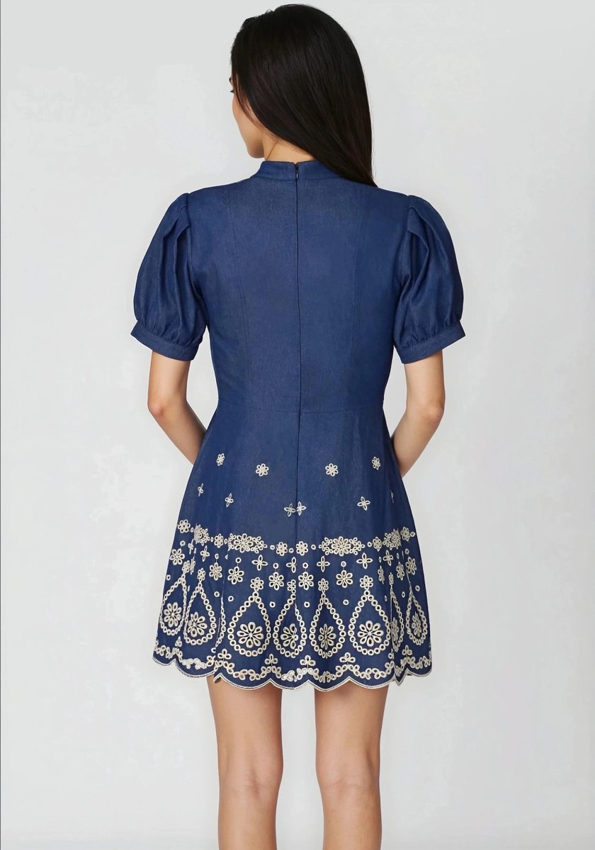 Ellena Dress – Denim/Ivory