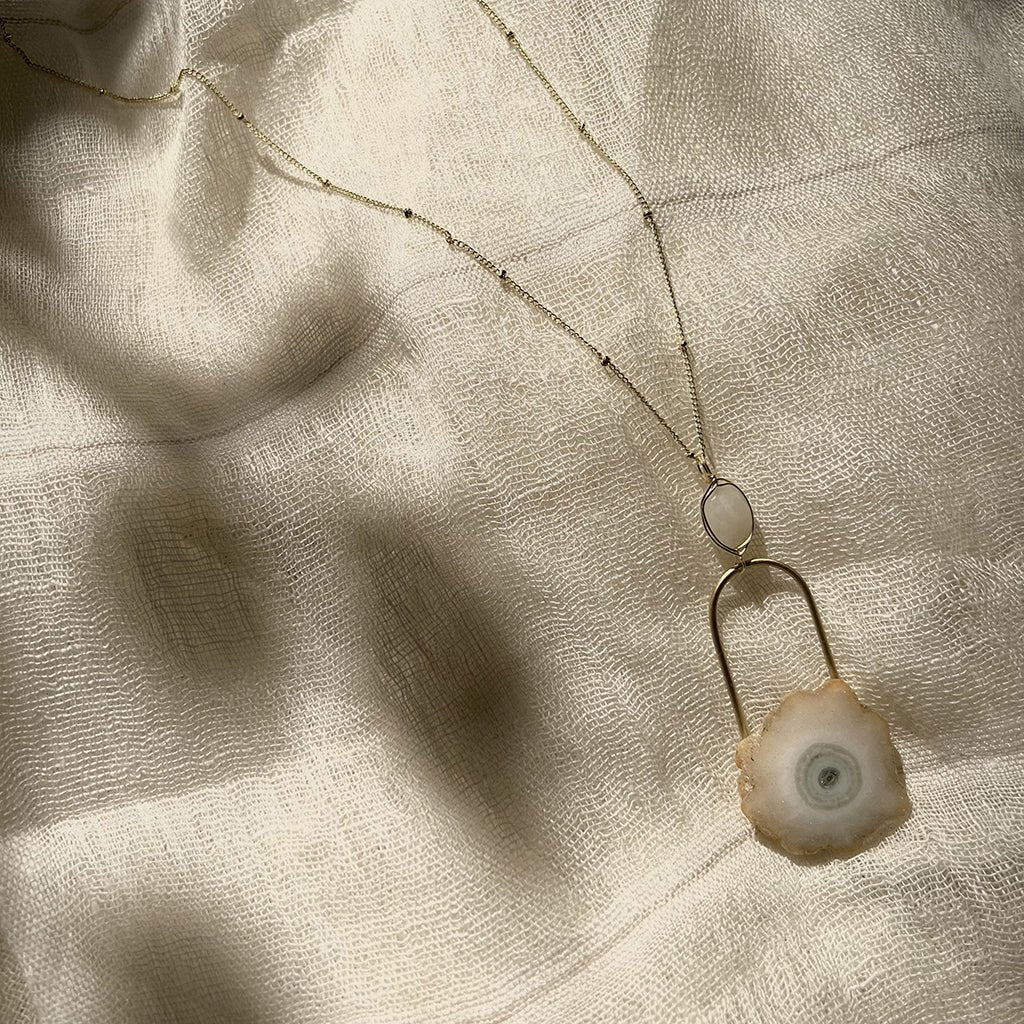 Solar Quartz Eye Necklace Moonstone Pendant Gold Filled Chain Spiritual Jewelry