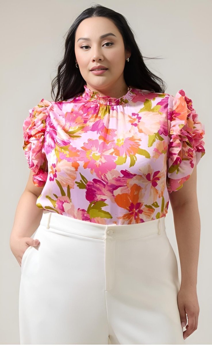 Sugarlips - Abigal Floral Brenna Mock Neck Ruffle Blouse (Final Sale) - Encompass Boutique