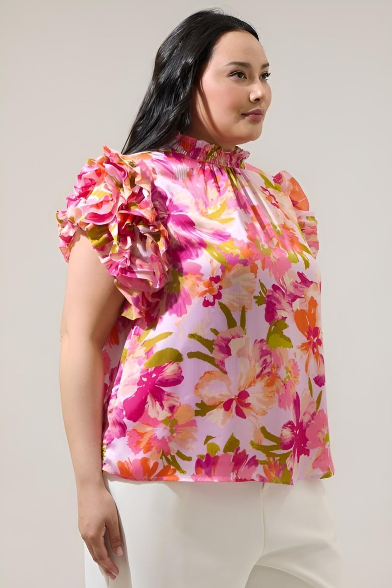 Sugarlips - Abigal Floral Brenna Mock Neck Ruffle Blouse (Final Sale) - Encompass Boutique