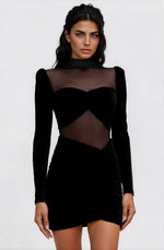Velvet and Stretch Tulle Mini Dress - Black