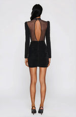 Velvet and Stretch Tulle Mini Dress - Black