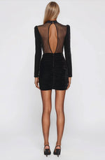 Velvet and Stretch Tulle Mini Dress - Black