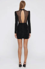 Velvet and Stretch Tulle Mini Dress - Black