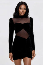 Velvet and Stretch Tulle Mini Dress - Black